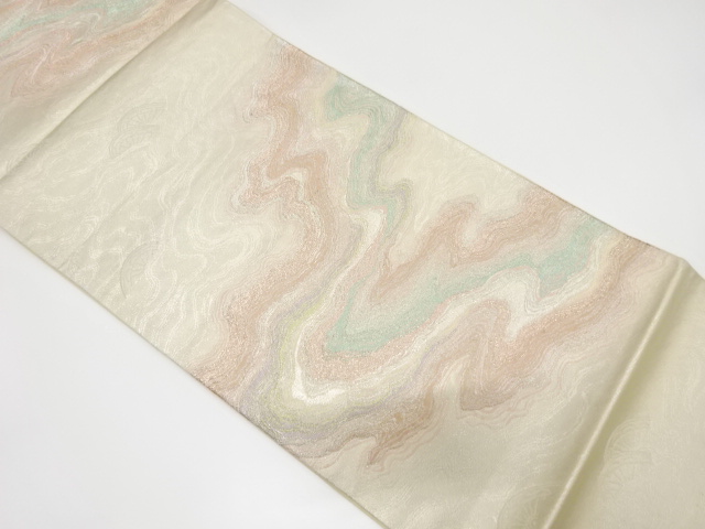 アンティーク　霞に波車模様織り出し袋帯（材料）